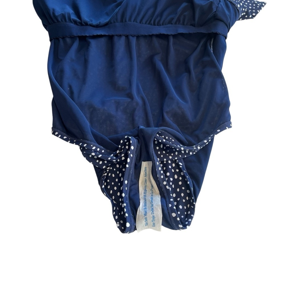 Kona Sol Polka Dot Ruffle Shoulder One Piece Swimsuit 18 New Blue - Picture 7 of 11